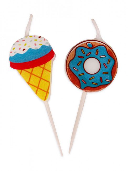 Свечи для торта на пиках "Пончики и мороженое" 5 шт, MILAND/С-6013