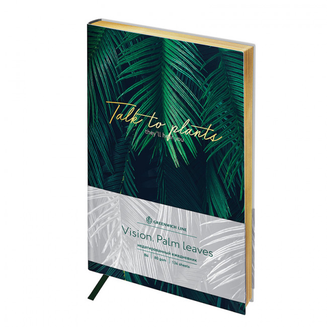 Ежедневник недатир. B6, 136л., кожзам, Greenwich Line "Vision. Palm leaves", тон. блок, золот. срез ENB6-25332