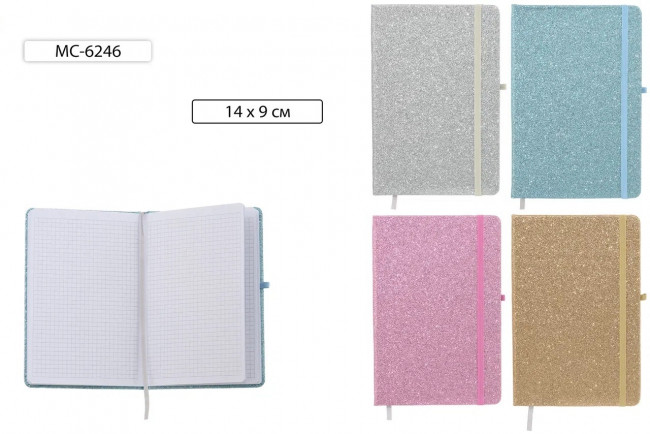 Ежедневник-блокнот А6- 80л клетка, обложка-алмазная крошка, на резинке, Basir/МС-6246 (24)