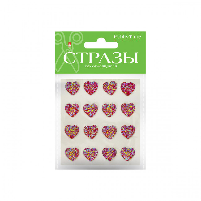 Самоклеящиеся стразы d 14мм "Сердечки", 4 вида, №92, BV/2-344/01 Самоклеящиеся стразы d 14мм "Сердечки", 4 вида, №92, BV/2-344/01