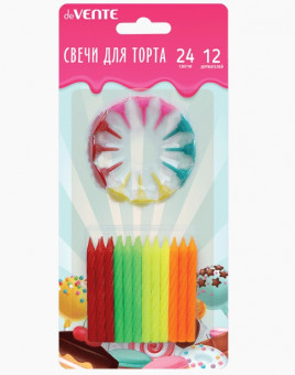 Набор свечей для торта "deVENTE. Neon" 24 неоновых свечки 6x0,52 см и 12 держателей, в картонном блистере