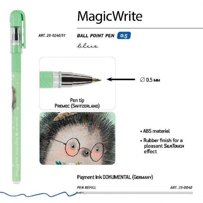Ручка шариковая 0,5мм синяя «MagicWrite. Forest Dream. Ежик с букетом», BV/20-0240/31 (24)