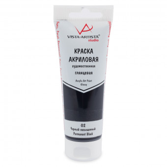 Краска акриловая глянцевая 75мл, 02 черная насыщенная, Studio, VISTA-ARTISTA/ VAAG-75 02