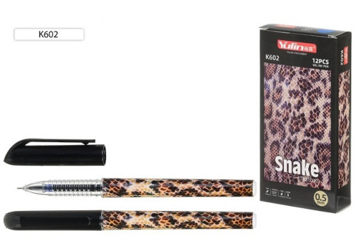 Ручка гелевая синяя, 0,5мм с игольчатым наконечником "Snake texture", K602/син/Basir (12)