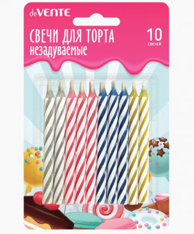 Набор свечей для торта "deVENTE. НЕЗАДУВАЕМЫЕ" 10 свечек 6x0,52 см, в картонном блистере