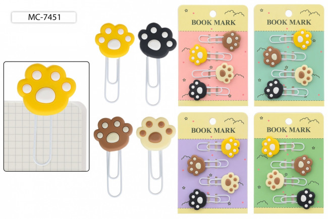 Закладки-скрепки 6,0см "ЛАПКИ"; скрепка с прорезиненной насадкой, 4шт, Basir/МС-7451