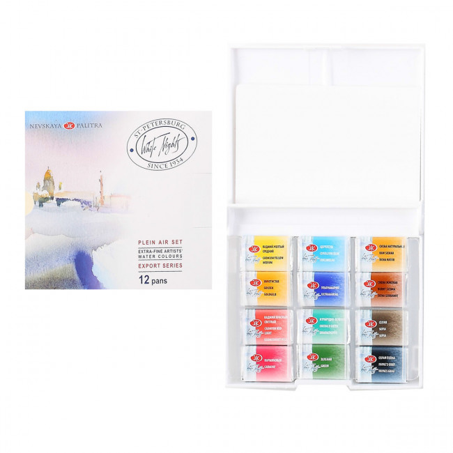 Акварель художественная 12 цветов, 2,5мл, кювет Белые ночи Невская палитра 19421193