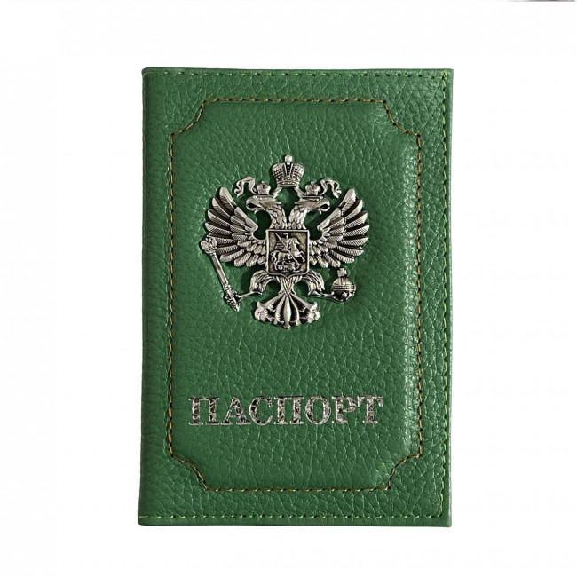 Обложка на паспорт WENZER OFFiCE, паспорт из натур.кожи с кокардой ф/з, св.зеленый, флоттер