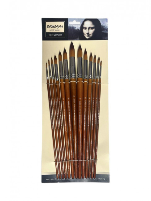 Кисти набор 13 шт. синтетика, круглые (№0,2,4,6,8,10,12,14,16,18,20,22,24) деревянная ручка, Bomeija/A5001 Кисти набор 13 шт. синтетика, круглые (№0,2,4,6,8,10,12,14,16,18,20,22,24) деревянная ручка, Bomeija/A5001