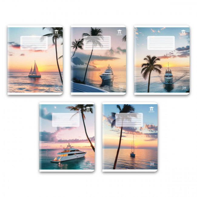 Тетрадь 24 клетка Магистр "Стильные яхты", белизна 100% (5 дизайнов ассорти) (15/150)