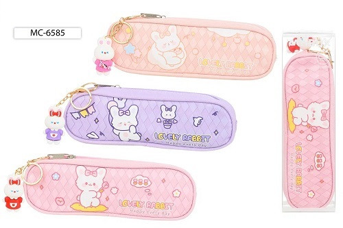 Пенал+брелок: "ЗАЙЧИК"; материал-плотная ткань, два кармана на молнии, цветной с рисунком /ассорти/, брелок-зайчик, размер 23*7,5*6 см, в пластиковой упаковке с европодвесом.