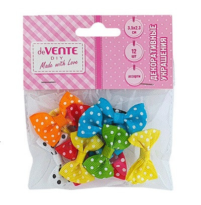 Декоративные украшения 35x23мм, 12шт "Бантики в горошек" тканевые, цвет ассорти, deVENTE/8130904