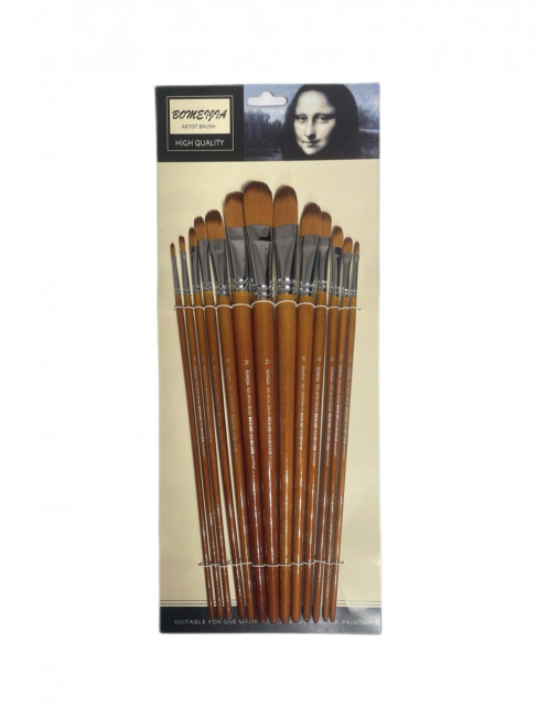 Кисти набор 13 шт. синтетика, плоские, овальные (№0,2,4,6,8,10,12,14,16,18,20,22,24) деревянная ручка, Bomeija/A7003 Кисти набор 13 шт. синтетика, плоские, овальные (№0,2,4,6,8,10,12,14,16,18,20,22,24) деревянная ручка, Bomeija/A7003