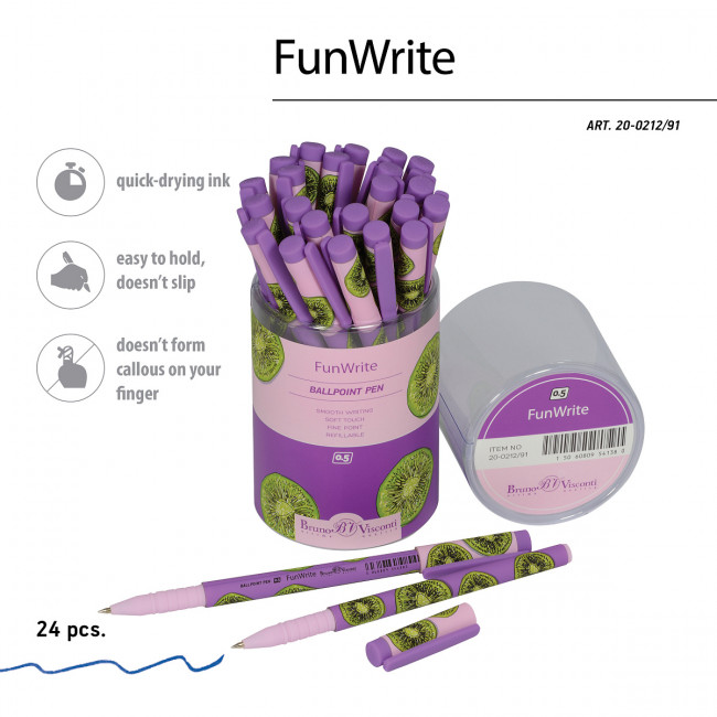 Ручка шариковая 0,5мм синяя "FunWrite. Fresh & fruity. Киви", BV/20-0212/91 (24)