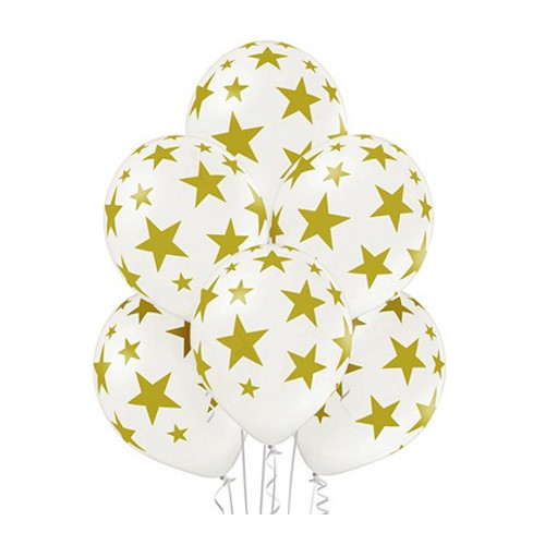 Шар14" Металлик шелк рис. Звезды золото-070 5ст. (25 шт./уп.) /В
