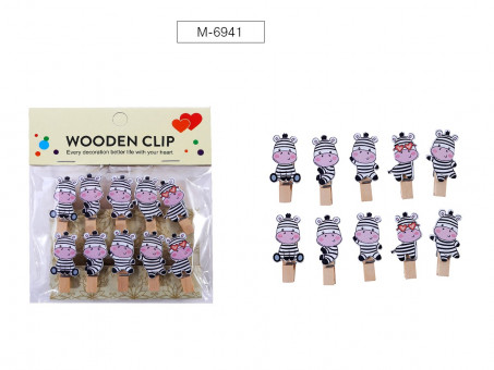 Прищепки 3.5х0.7см декоративные, деревянные "Zebras", 10 шт, Mazari/M-6941 (10)