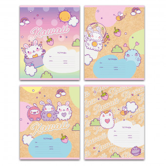 Тетрадь 12 клетка "Kawaii" скрепка (ассорти), ВG (16/160)