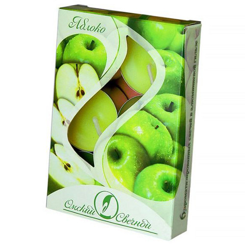 Свеча ароматизир в гильзе 12 гр. 6 шт./уп. яблоко