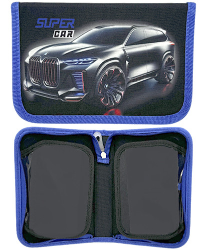 Пенал 1   отд. DH-9701 "Super car" с 2-мя створками, текстиль, 21х14х4см, с рис(1/112)