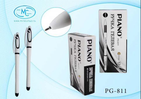 Ручка гелевая: "Piano"; белый корпус, цветной резиновый держатель в цвет чернил, колпачок с цветной вставкой, игольчатый наконечник, цвет чернил - черный.0,5mm