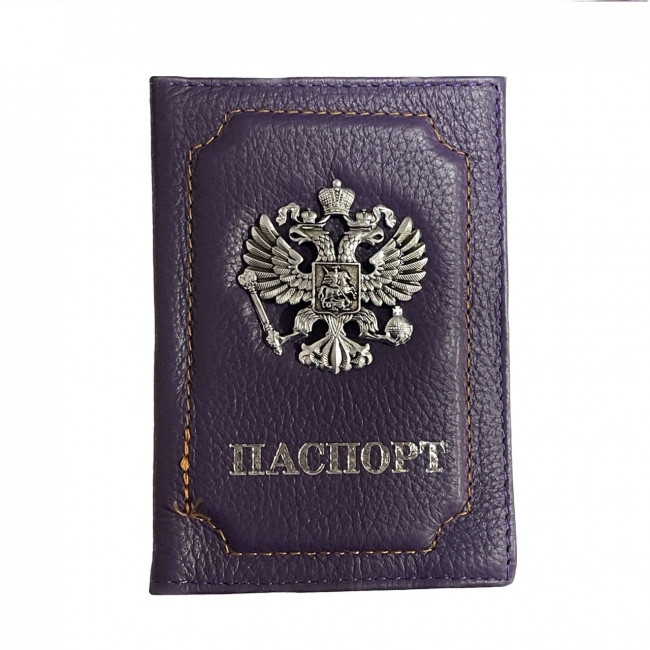 Обложка на паспорт WENZER OFFiCE, паспорт из натур.кожи с кокардой ф/з, фиолетовый, флоттер