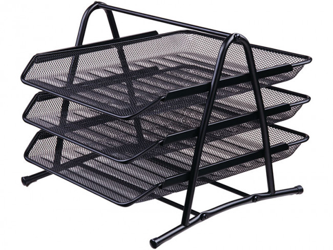 Лоток горизонтальный металлический на 3 отделения, черный, WENZER OFFiCE /2003