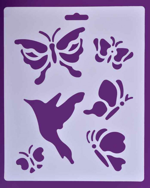 Трафарет 25,5 x 20,5см пластиковый, бабочки и колибри, Сонет Невская палитра/DK28024