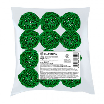 Шар декоративный d 5см из ротанга, №07 зеленый, Blumentag/BRF-5 №07 (12)