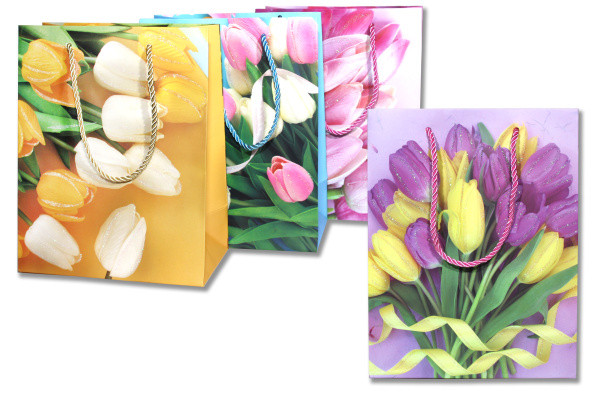 ПАКЕТ ПОДАРОЧНЫЙ "ТЮЛЬПАНЫ" 30*12*41,5 АССОРТИ (12)