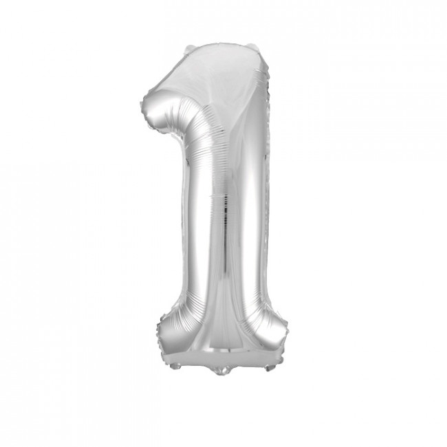 Шар ЦИФРА 1 17" серебро /Silver /43 см/К