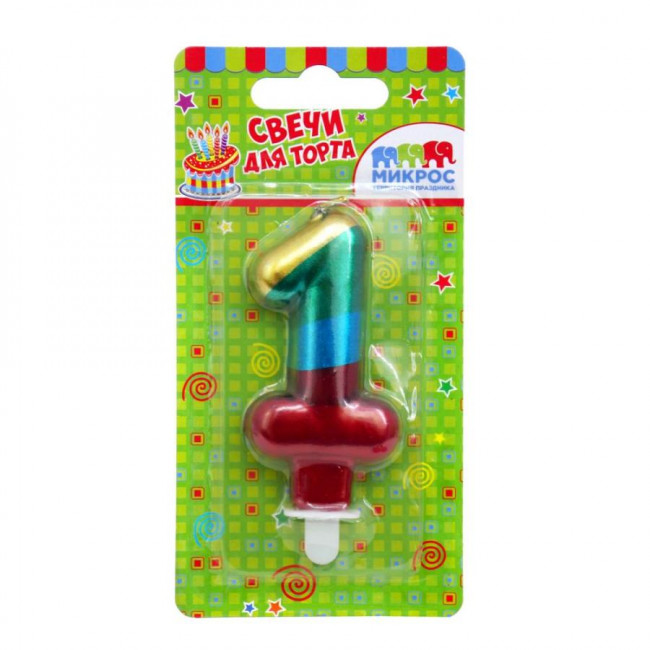 Свеча "Цифра 1. Радужная", 7см, Микрос/Ч04011 (24)