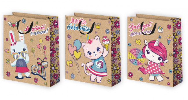 Пакет подарочный 26-32 крафт микс (уп. по 12 шт.) Детская Микрос