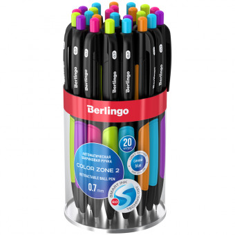 Ручка шариковая автоматическая 0,7мм синяя "Color Zone 2", BERLINGO (20)