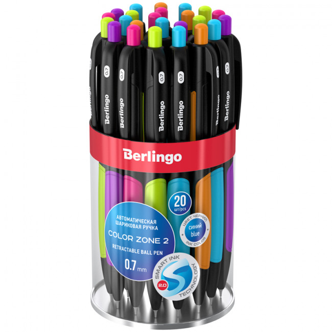 Ручка шариковая автоматическая 0,7мм синяя "Color Zone 2", BERLINGO (20) Ручка шариковая автоматическая 0,7мм синяя "Color Zone 2", BERLINGO (20)