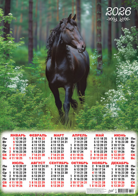 Календарь-плакат А2 2026г "Вороной красавец", ПО-26-120