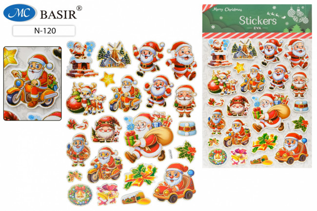 Наклейки 31*20,5см объёмные "НОВОГОДНИЕ", 22 штук с золотым тиснением, Basir/N-120 (20)