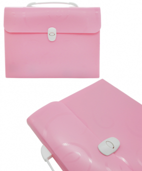 Папка портфель 12 отд. DD-204 Розовый пластиковый с узором, с застежкой и ручкой, в пакете (1/15/60)