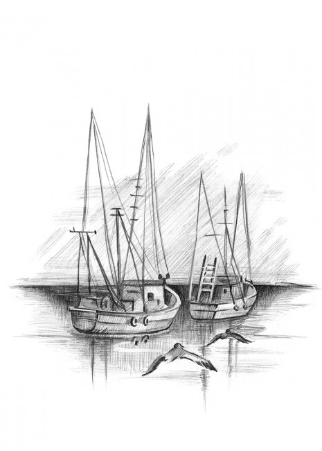 Скетч 29.5 х 20,5см для раскрашивания чернографитными карандашами "Морской залив" 1л., ФРЕЯ/RPSB-0052