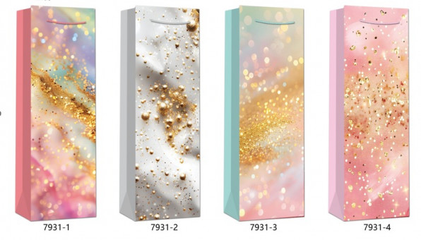 Пакет 12*35*9см подарочный "Гламур"  на бутылку, цвет ассорти, 7931 (12)