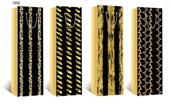Пакет 12*35*9см подарочный "Золотое настроение" на бутылку, 7898 (12)
