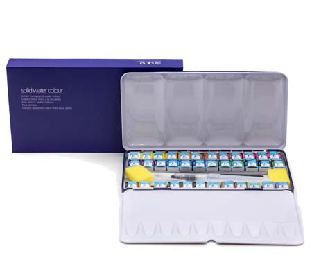 Краска акварель 36 цв. WQE-16 Giorgione кювета, в синем металлическом пенале + кисть синтетика, кисть с резервуаром для воды, губка №G-MX36 (1/1/24) Краска акварель 36 цв. WQE-16 Giorgione кювета, в синем металлическом пенале + кисть синтетика, кисть с резервуаром для воды, губка №G-MX36 (1/1/24)