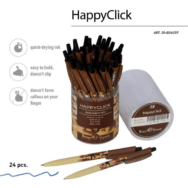 Ручка автоматическая 0,5мм синяя "HappyClick. Военный паттерн. Оружие", BV/20-0241/37 (24)