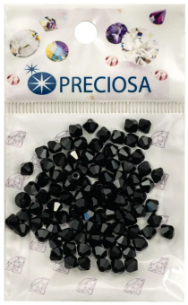 Бусина 3.6 х 4мм стеклянная, биконус, черный/перламутр, 24шт, PRECIOSA/451-69-302
