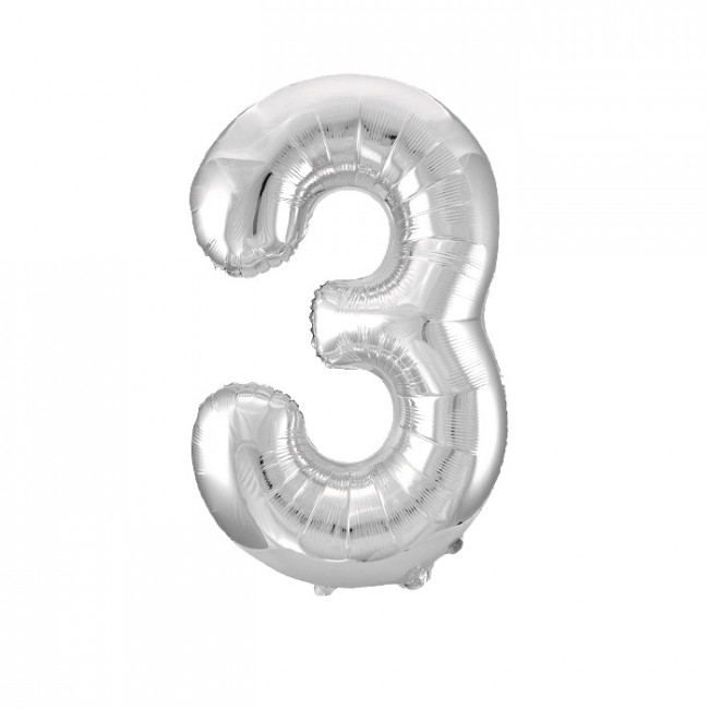 Шар ЦИФРА 3 17" серебро /Silver /43 см/К