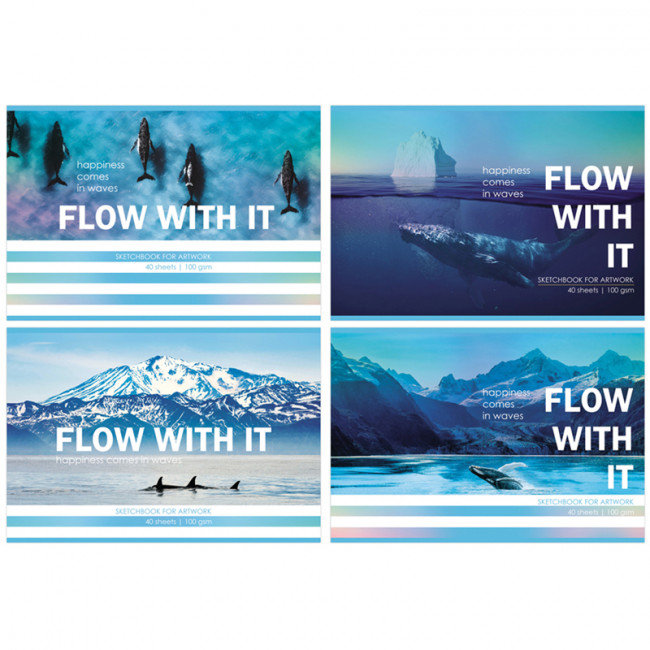 Альбом для рисования А4 40л "Счастье приходит волнами" на скобе, BG (4/24)