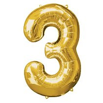 Шар ЦИФРА 3 28" золотой /Gold /70 см/К