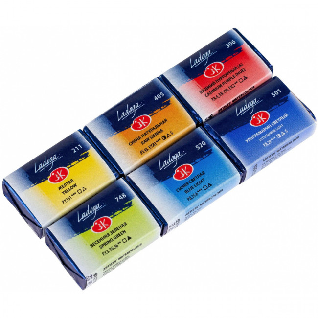 Акварель художественная 6 цветов, 2,5 мл, кювет Летняя практика Ладога Невская палитра 201352008