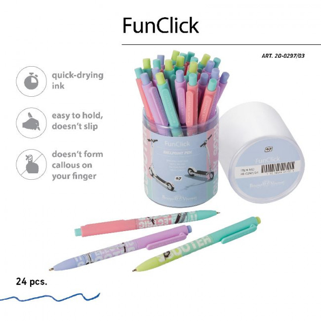 Ручка автоматическая 0,7мм синяя "FunClick. Самокат", 3 вида ассорти, BV/20-0297/03 (27) Ручка автоматическая 0,7мм синяя "FunClick. Самокат", 3 вида ассорти, BV/20-0297/03 (27)