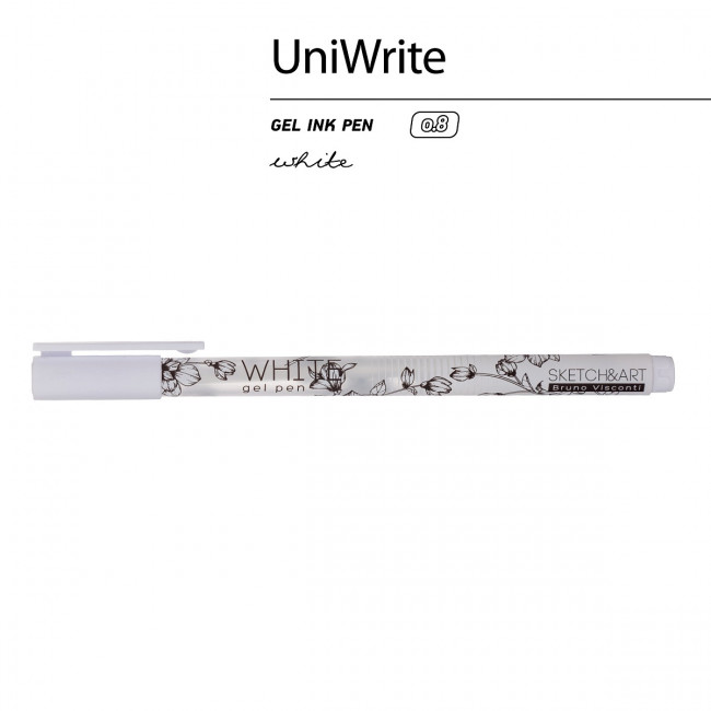 Ручка гелевая 0,8мм белая "Sketch&Art. UniWrite.White", для скетчинга, BV/20-0312/03 (24)