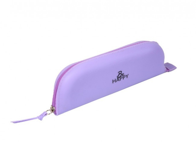 Пенал "deVENTE. Be Happy" 21x7,5x3,5 см, треугольный, силиконовый, на молнии, в пластиковой коробке с европодвесом, пастельный сиреневый, deVENTE